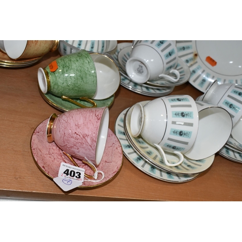 403 - A GROUP OF ROYAL ALBERT 'GOSSAMER' AND FOLEY 'SONATA' TEA WARES, comprising five Royal Albert Gossam... 