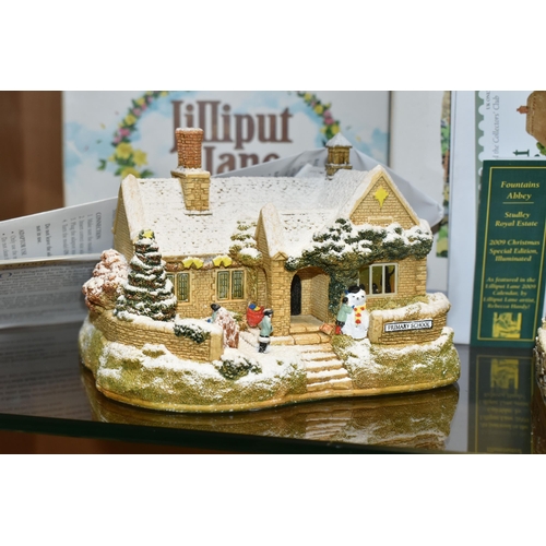 408 - FOUR BOXED LILLIPUT LANE CHRISTMAS SPECIALS, all with deeds, comprising Little Donkey At All Saints ... 