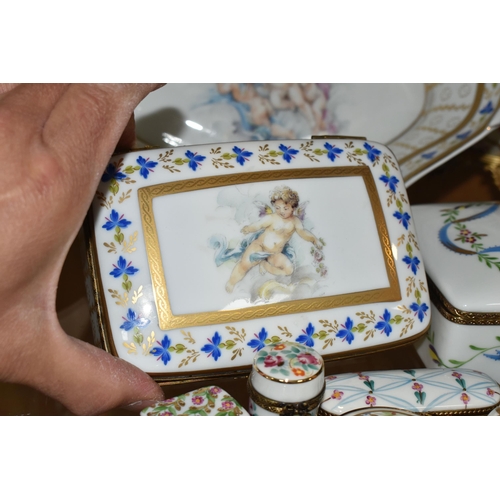 409 - A GROUP OF LIMOGES PORCELAIN, to include a near pair of ewers, height 21cm, a tray painted with flow... 