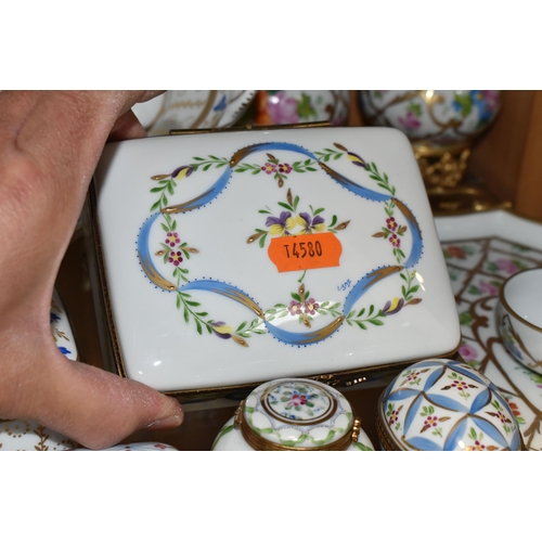 409 - A GROUP OF LIMOGES PORCELAIN, to include a near pair of ewers, height 21cm, a tray painted with flow... 