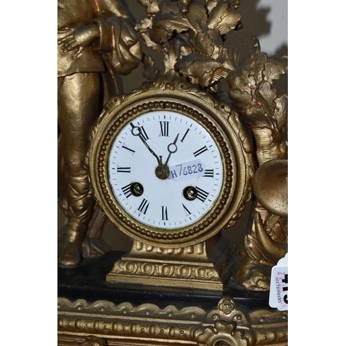 419 - A FRENCH EIGHT DAY CLOCK WITH PENDULUM AND ONE OTHER GILT METAL CLOCK, comprising a gilt metal clock... 