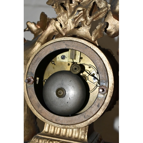 419 - A FRENCH EIGHT DAY CLOCK WITH PENDULUM AND ONE OTHER GILT METAL CLOCK, comprising a gilt metal clock... 