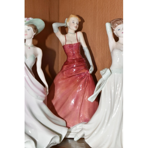 423 - A GROUP OF COALPORT LADIES OF FASHION AND SIMILAR FIGURINES, comprising Coalport ' Young Love', 'Hen... 