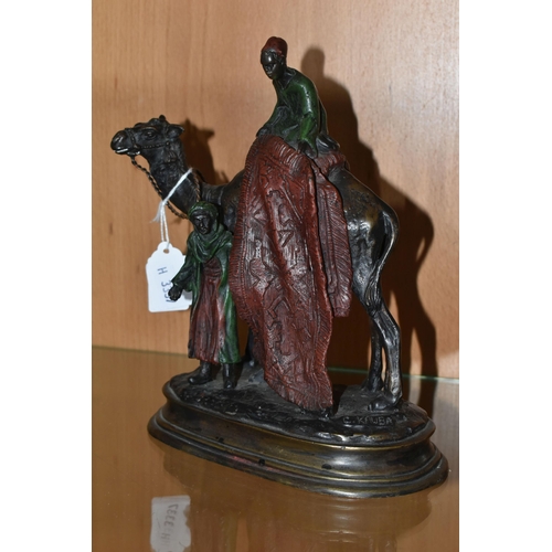 429 - A BERGMAN-STYLE BRONZE CAMEL AND CARPET TRADERS, table lighter, height 20cm (1) (Condition Report: m... 