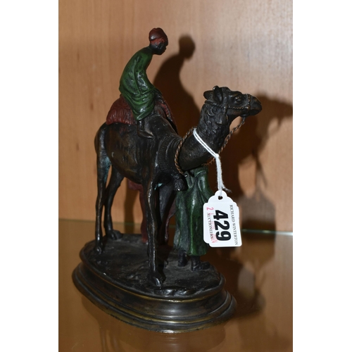 429 - A BERGMAN-STYLE BRONZE CAMEL AND CARPET TRADERS, table lighter, height 20cm (1) (Condition Report: m... 