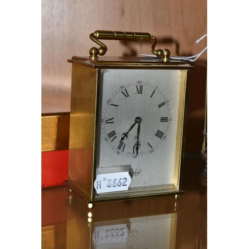 431 - A BOXED IMHOF CARRIAGE CLOCK, a brass cased 8 day carriage clock, 9cm x 7cm, together with a brass n... 