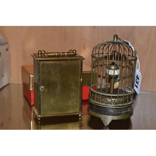 431 - A BOXED IMHOF CARRIAGE CLOCK, a brass cased 8 day carriage clock, 9cm x 7cm, together with a brass n... 