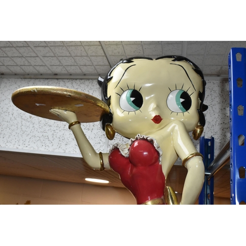 440 - A VINTAGE 3FT BETTY BOOP WAITRESS FIGURE made from  composite resin in her red dress carrying a tray... 