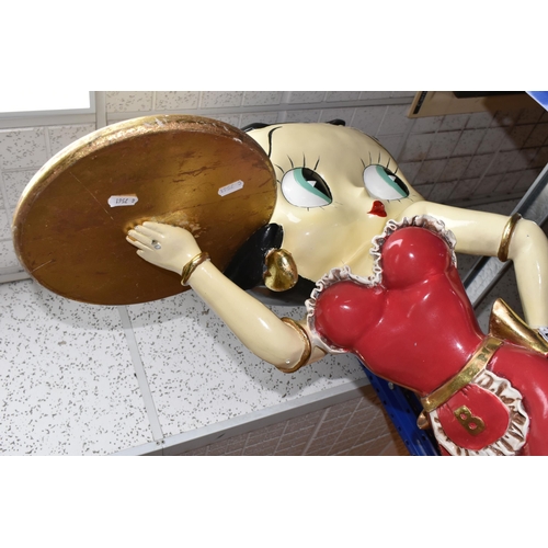 440 - A VINTAGE 3FT BETTY BOOP WAITRESS FIGURE made from  composite resin in her red dress carrying a tray... 