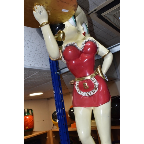 440 - A VINTAGE 3FT BETTY BOOP WAITRESS FIGURE made from  composite resin in her red dress carrying a tray... 