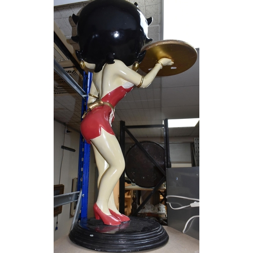 440 - A VINTAGE 3FT BETTY BOOP WAITRESS FIGURE made from  composite resin in her red dress carrying a tray... 