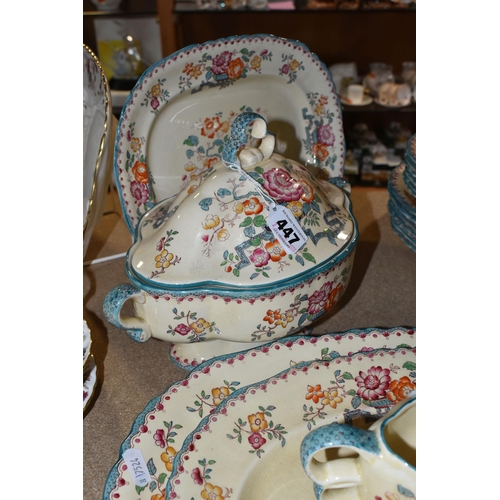 447 - A LATE 19th CENTURY/  EARLY 20th CENTURY MASONS DINNER SET comprising a sauce boat, two covered ture... 