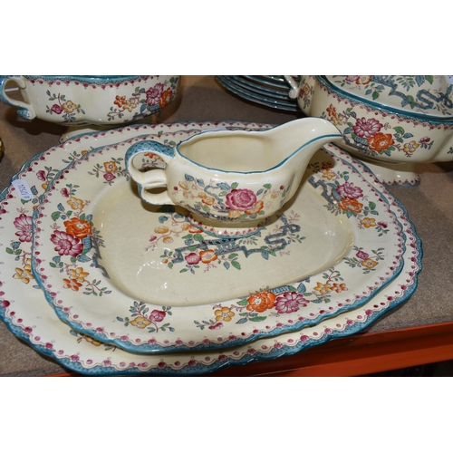 447 - A LATE 19th CENTURY/  EARLY 20th CENTURY MASONS DINNER SET comprising a sauce boat, two covered ture... 