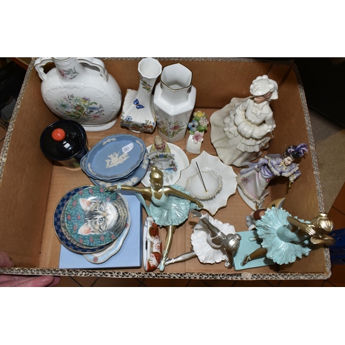 450 - TWO BOXES OF MIXED CERAMICS AND GLASSWARE  INCLUDING A ROYAL CROWN DERBY PUPPY to include a Royal Cr... 