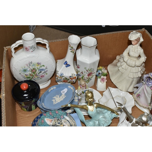 450 - TWO BOXES OF MIXED CERAMICS AND GLASSWARE  INCLUDING A ROYAL CROWN DERBY PUPPY to include a Royal Cr... 