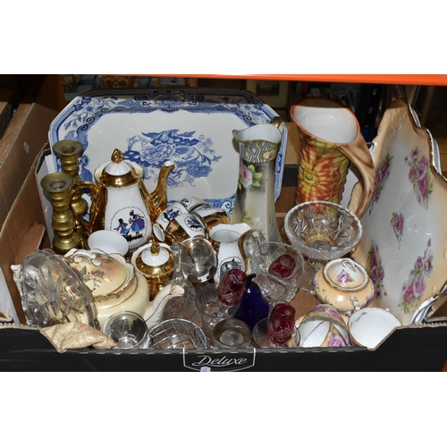 450 - TWO BOXES OF MIXED CERAMICS AND GLASSWARE  INCLUDING A ROYAL CROWN DERBY PUPPY to include a Royal Cr... 