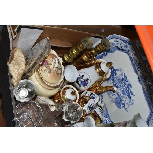 450 - TWO BOXES OF MIXED CERAMICS AND GLASSWARE  INCLUDING A ROYAL CROWN DERBY PUPPY to include a Royal Cr... 