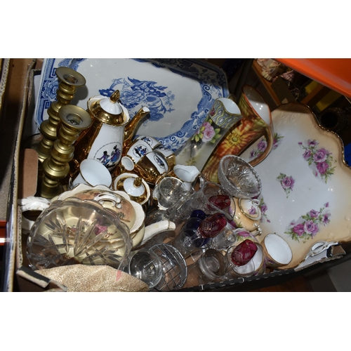 450 - TWO BOXES OF MIXED CERAMICS AND GLASSWARE  INCLUDING A ROYAL CROWN DERBY PUPPY to include a Royal Cr... 