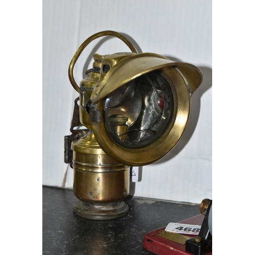 468 - A P & H (POWELL & HANMER) PANTHER ACETYLENE OR CARBIDE BRASS BICYCLE LAMP, not tested, appears large... 