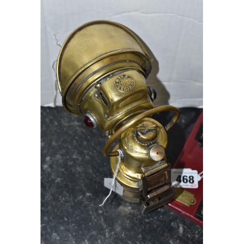 468 - A P & H (POWELL & HANMER) PANTHER ACETYLENE OR CARBIDE BRASS BICYCLE LAMP, not tested, appears large... 