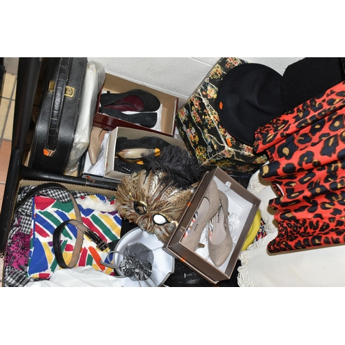 486 - TWO BOXES, VINTAGE HAT BOXES AND LOOSE CLOTHING, comprising a large collection of ladies vintage hat... 