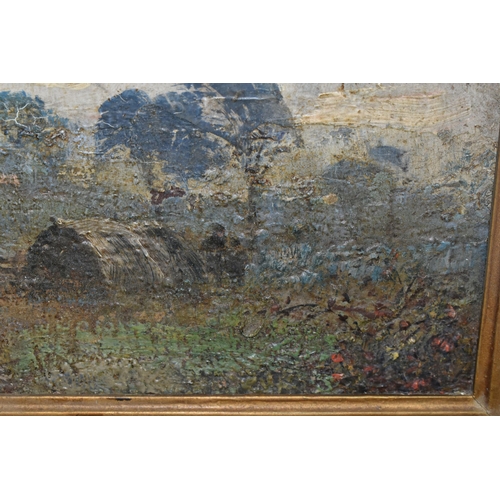 487 - TWO LATE 19TH CENTURY, CONTINENTAL IMPRESSIONIST LANDSCAPES WITH FIGURES, unknown initials bottom ri... 