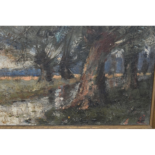 487 - TWO LATE 19TH CENTURY, CONTINENTAL IMPRESSIONIST LANDSCAPES WITH FIGURES, unknown initials bottom ri... 