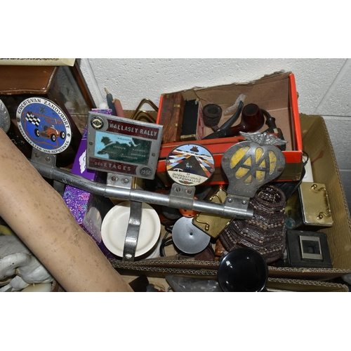 488 - THREE BOXES AND LOOSE MISCELLANEOUS SUNDRIES, to include a 1928 linen Ordnance Survey map of Bromsgr... 