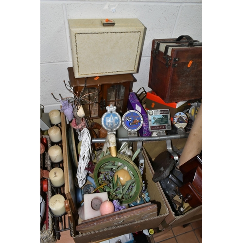 488 - THREE BOXES AND LOOSE MISCELLANEOUS SUNDRIES, to include a 1928 linen Ordnance Survey map of Bromsgr... 