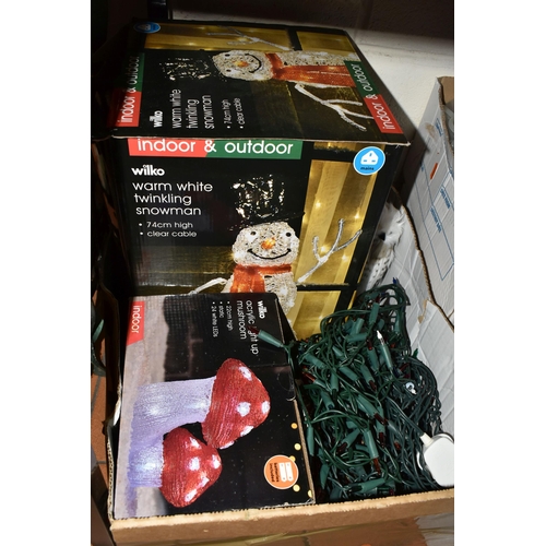 489 - FOUR BOXES AND LOOSE CHRISTMAS ORNAMENTS, comprising Christmas tree lights, baubles, ornaments, boxe... 