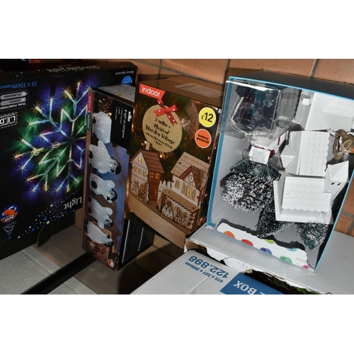 489 - FOUR BOXES AND LOOSE CHRISTMAS ORNAMENTS, comprising Christmas tree lights, baubles, ornaments, boxe... 