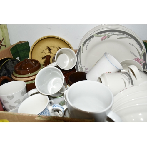 505 - FOUR BOXES OF MIXED CERAMICS to include a quantity of tea ware from named manufacturers consisting A... 