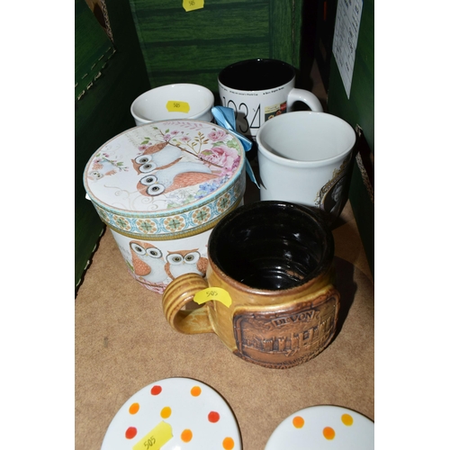 505 - FOUR BOXES OF MIXED CERAMICS to include a quantity of tea ware from named manufacturers consisting A... 