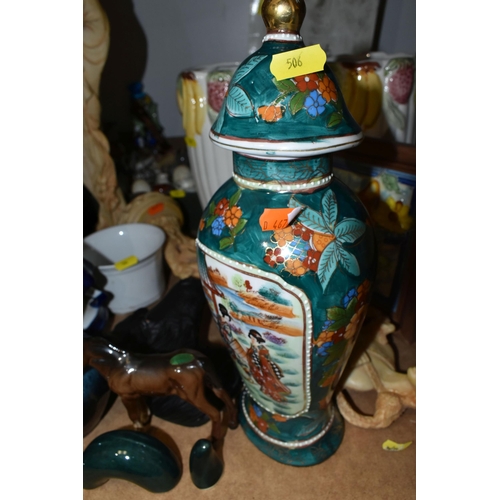 506 - FOUR BOXES AND LOOSE ORNAMENTS to include Aviemore decorative Nessie, a Sylvac 4385 table vase, a sm... 