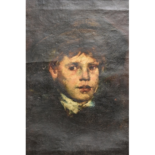 509 - A LATE 19TH CENTURY PORTRAIT OF A YOUNG MAN, no visible signature, oil on hessian, approximate size ... 