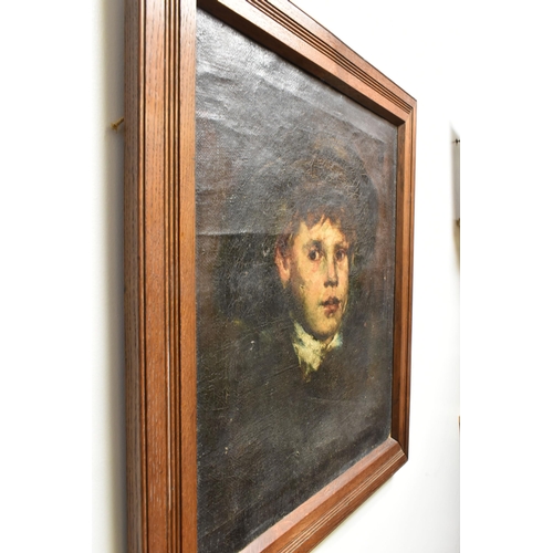 509 - A LATE 19TH CENTURY PORTRAIT OF A YOUNG MAN, no visible signature, oil on hessian, approximate size ... 