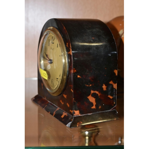 422 - A 1930's/40's ASPREY MANTEL CLOCK, Swiss made with gilt circular dial in a lacquered chinoiserie arc... 