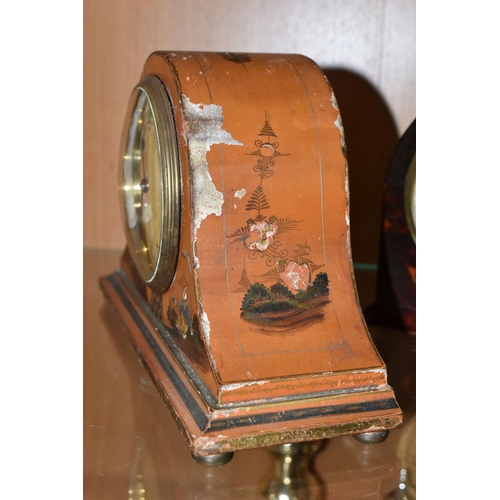 422 - A 1930's/40's ASPREY MANTEL CLOCK, Swiss made with gilt circular dial in a lacquered chinoiserie arc... 