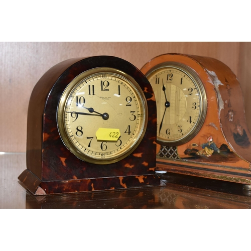 422 - A 1930's/40's ASPREY MANTEL CLOCK, Swiss made with gilt circular dial in a lacquered chinoiserie arc... 