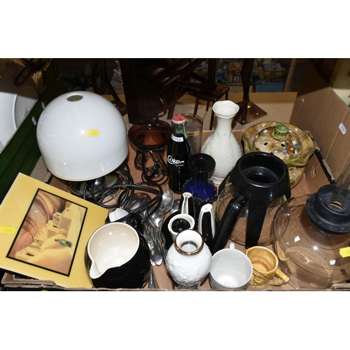 451 - TWO BOXES OF CERAMICS, GLASS, BOOKS AND MISCELLANEOUS SUNDRIES, to include a Sparklets Syphon, a cas... 