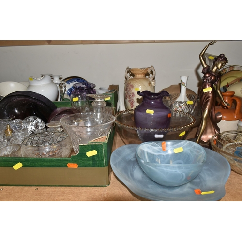 518 - THREE BOXES AND LOOSE CERAMICS AND GLASSWARE, including, three Jasperware Wedgwood trinket boxes wit... 