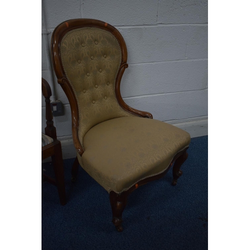 1352 - FOUR VARIOUS CHAIRS, of various ages, to include a Victorian spoon back chair, an Edwardian walnut t... 