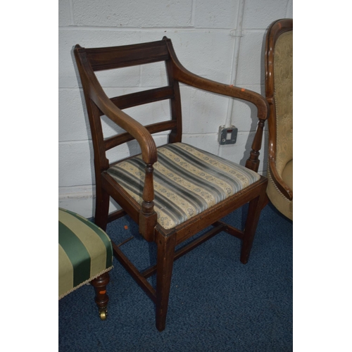 1352 - FOUR VARIOUS CHAIRS, of various ages, to include a Victorian spoon back chair, an Edwardian walnut t... 