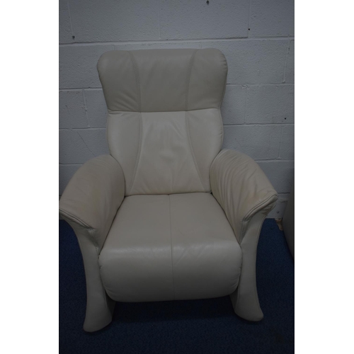 1354 - AN HIMOLLA CREAM LEATHER THREE PIECE SUITE, comprising a two seater settee, length 166cm x depth 84c... 