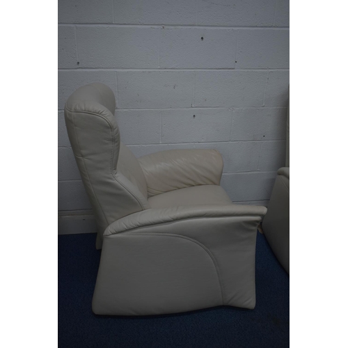 1354 - AN HIMOLLA CREAM LEATHER THREE PIECE SUITE, comprising a two seater settee, length 166cm x depth 84c... 