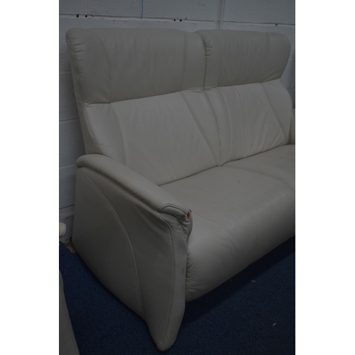 1354 - AN HIMOLLA CREAM LEATHER THREE PIECE SUITE, comprising a two seater settee, length 166cm x depth 84c... 