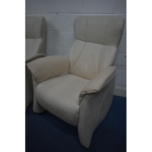 1354 - AN HIMOLLA CREAM LEATHER THREE PIECE SUITE, comprising a two seater settee, length 166cm x depth 84c... 