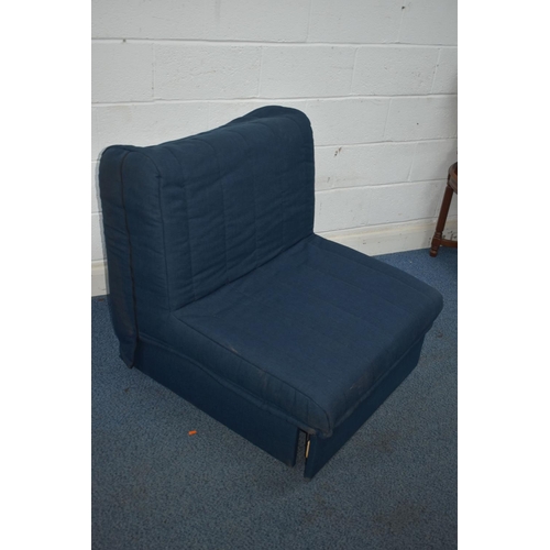 1360 - A MODERN BLUE UPHOLSTERED SINGLE FUTON (condition report: clean)