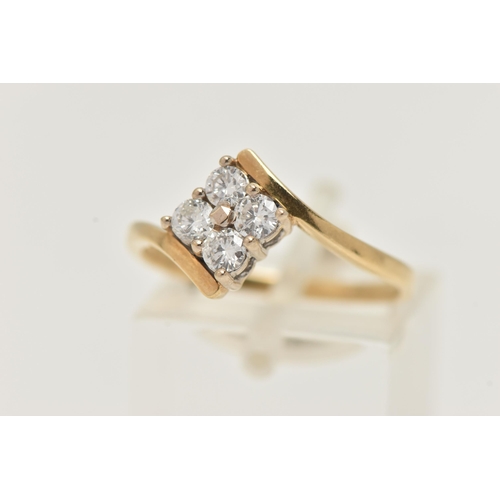 13 - AN 18CT GOLD DIAMOND RING, four round brilliant cut diamonds, shared claw settings in a diamond shap... 