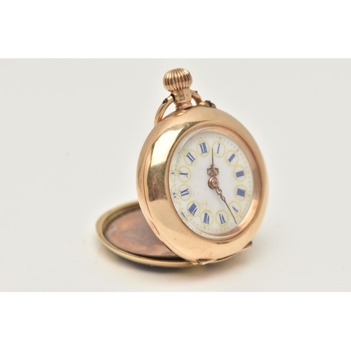 20 - AN EARLY 20TH CENTURY LADIES FOB POCKET WATCH, a manual wind, yellow metal open face pocket watch, r... 